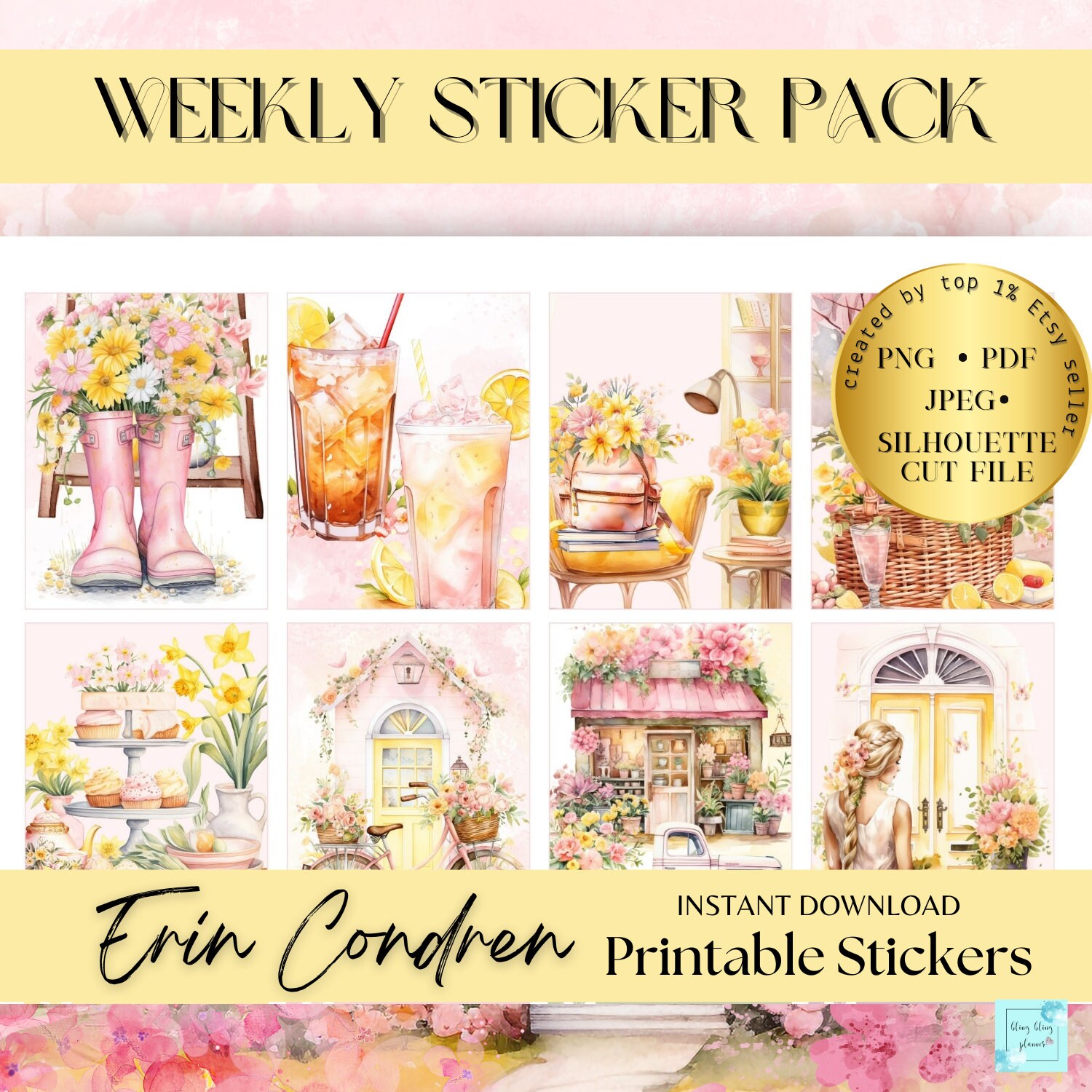 SPRING PRINTABLE PLANNER Stickers Weekly Erin Condren Weekly Kit April ...