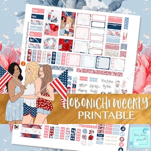 HOBONICHI WEEKS PRINTABLE, Hobonichi 4th of july Stickers, printable hobonichi weeks kit, July Printable Sticker, printable hobonichi weekly