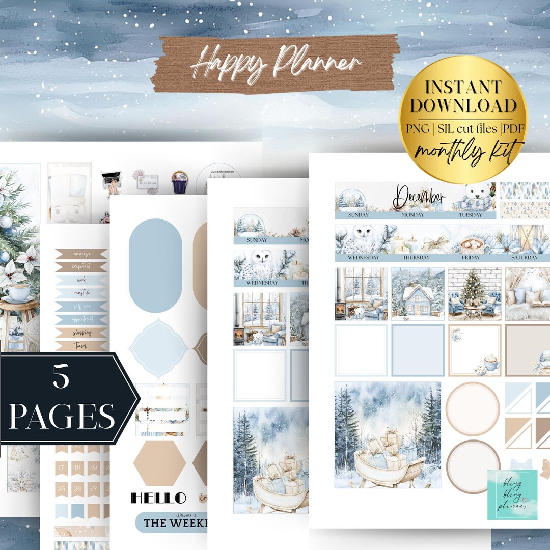 Frost Winter Classic Happy Planner Printable Monthly Stickers: Cold ...