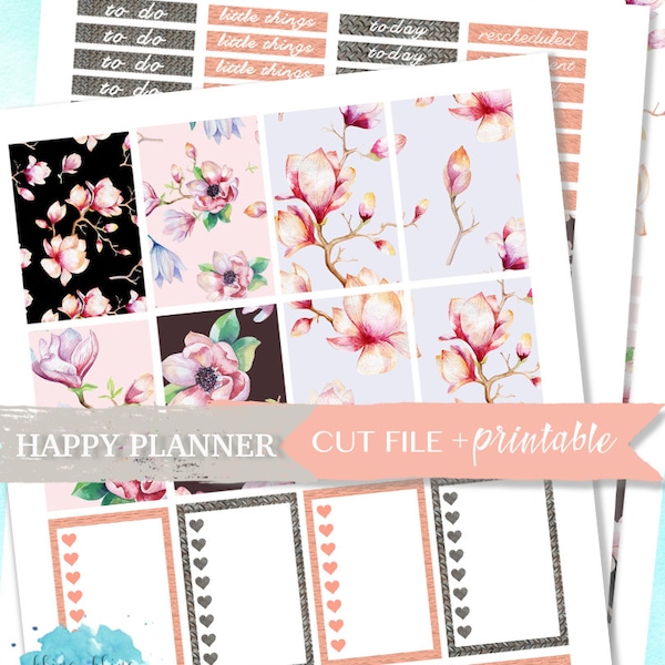 SPRING HAPPY PLANNER Sticker, Flower Planner Stickers, Weekly Sticker Kit, Cut File Stickers, Happy Planner Weekly, happy planner printable