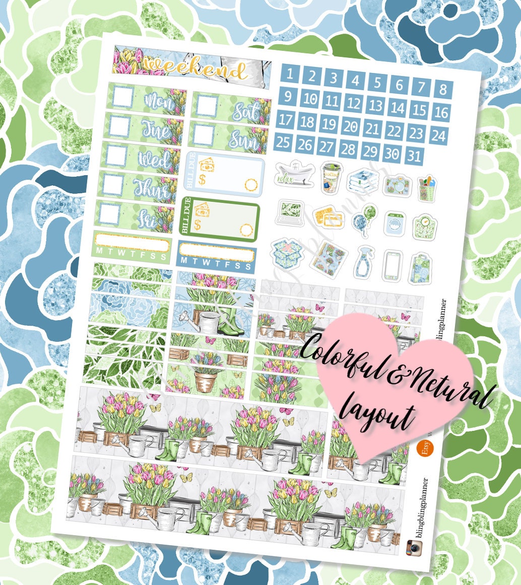 FLORAL PLANNER WEEKLY Kit, Spring Printable Stickers, Erin Condren ...