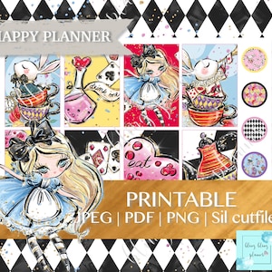 ALICE in WONDERLAND Happy PlannerStickers, Happy Planner Printable, Happy Planner Printable Weekly, printable planner sticker, bling bling