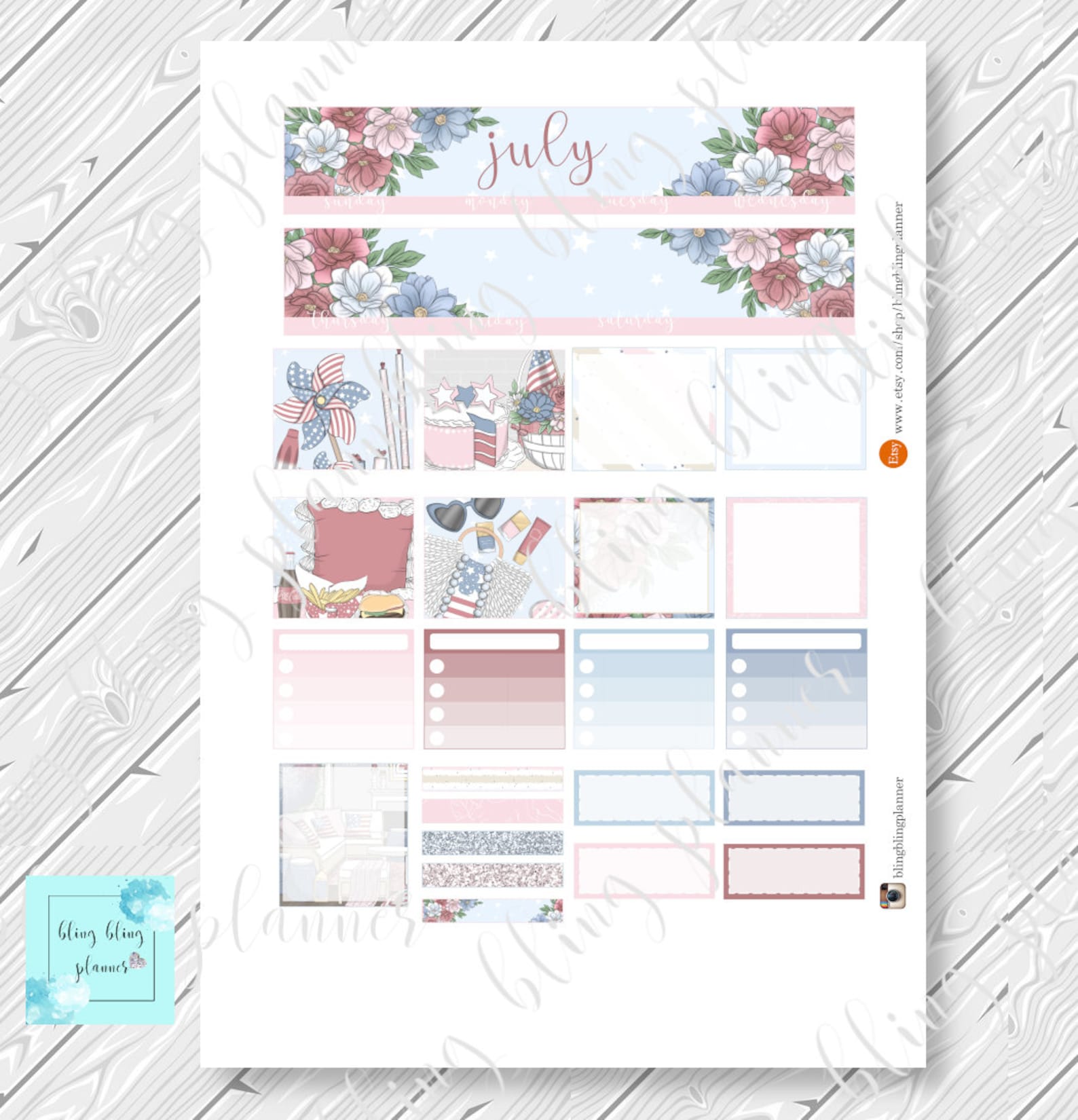 Erin Condren JULY MONTHLY KIT Printable 4th of July Planner - Etsy