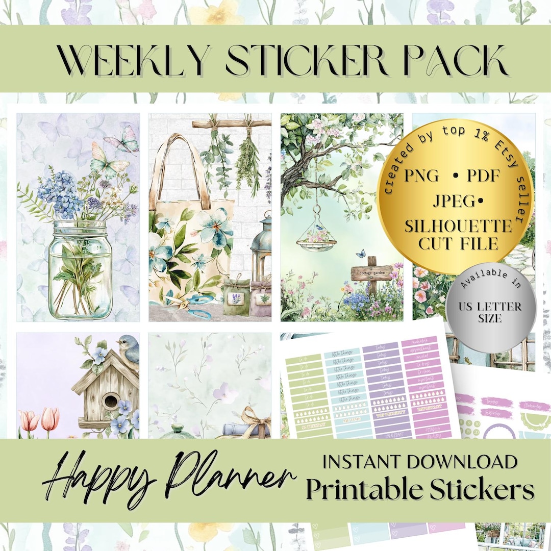 Happy Planner Printable Planner Sticker, Watercolor Spring Garden ...