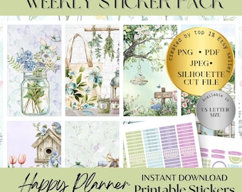 Happy Planner Printable Planner Sticker, watercolor spring garden classic palnner, functional sheet sticker bundle, flower journal sticker