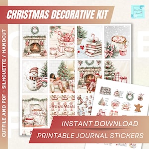 RED CHRISTMAS PRINTABLE planner Sticker, holiday printable journal stickers, Printable Deco Stickers, Winter Scrapbook Sticker, notebook kit