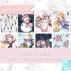 WINTER GIRL printable planner Sticker, Winter Holiday Sticker, snow doll planner sticker, ice skating planner kit, printable planner sticker