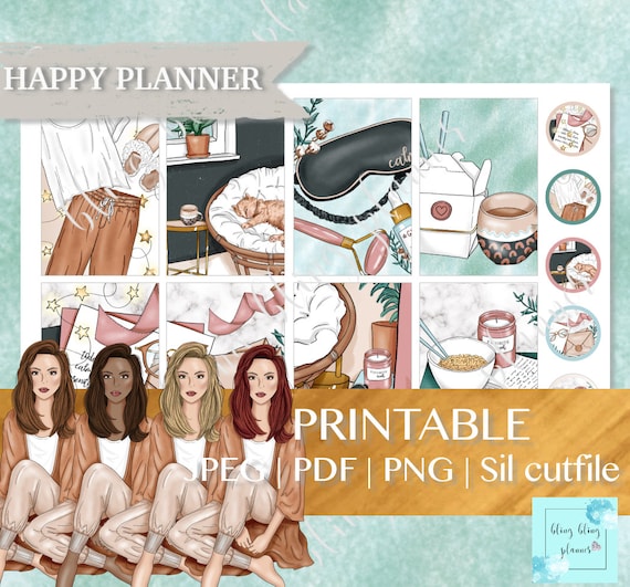 PRINTABLE HAPPY PLANNER Stickers, cozy home planner stickers, Happy planner kit, relax planner stickers, cozy planner stickers, goodnotes