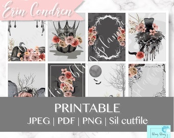 HALLOWEEN Floral PLANNER Stickers, Printable Halloween weekly, Witch printable stickers, gothic planner stickers, Printable Planner Stickers