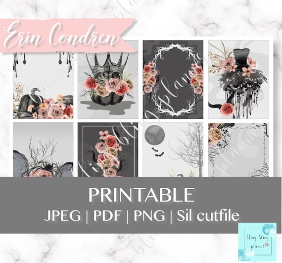 HALLOWEEN Floral PLANNER Stickers, Printable Halloween weekly, Witch printable stickers, gothic planner stickers, Printable Planner Stickers