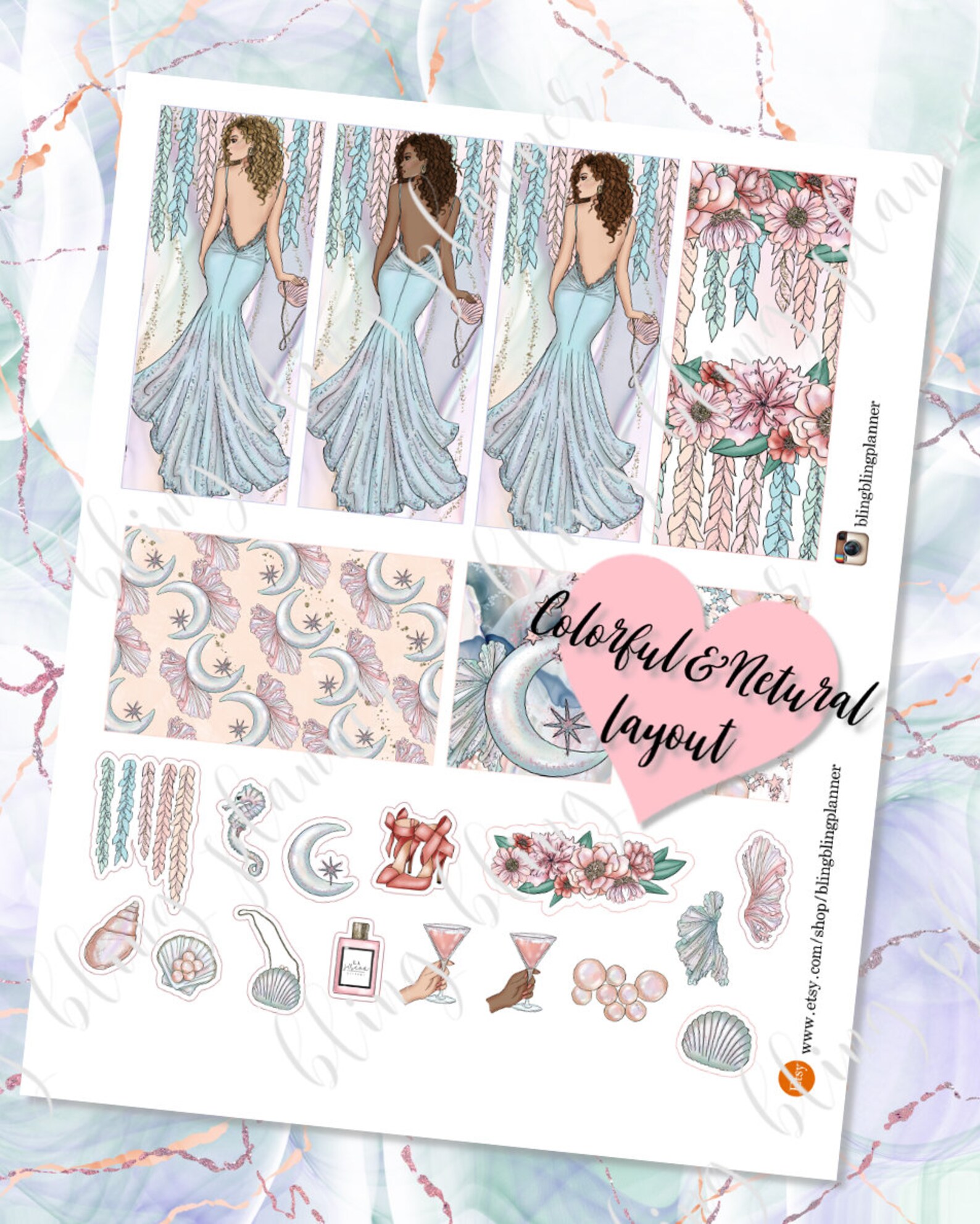 MERMAID HAPPY PLANNER Printable Happy Planner Stickers Kits - Etsy