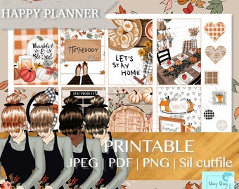 THANKSGIVING HAPPY Planner STICKERS, Thanksgiving Printable Planner Sticker, Fall Happy planner sticker kit, printable fall planner stickers