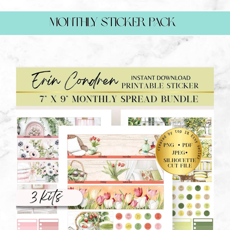 ANY 8 PRINTABLE Planner Sticker Bundle, Erin Condren Monthly Weekly ...