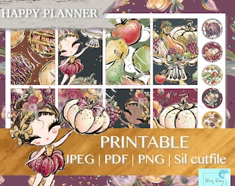HAPPY PLANNER FALL Planner Sticker, thanksgiving printable planner stickers, happy planner fall Sticker, printable stickers for silhouette