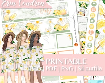 JULIO MENSUAL Planner KIT Imprimible, Summer Monthly Kit, Julio mensual Erin Condren, Julio mensual imprimible, Limonada printable kit, julio kit
