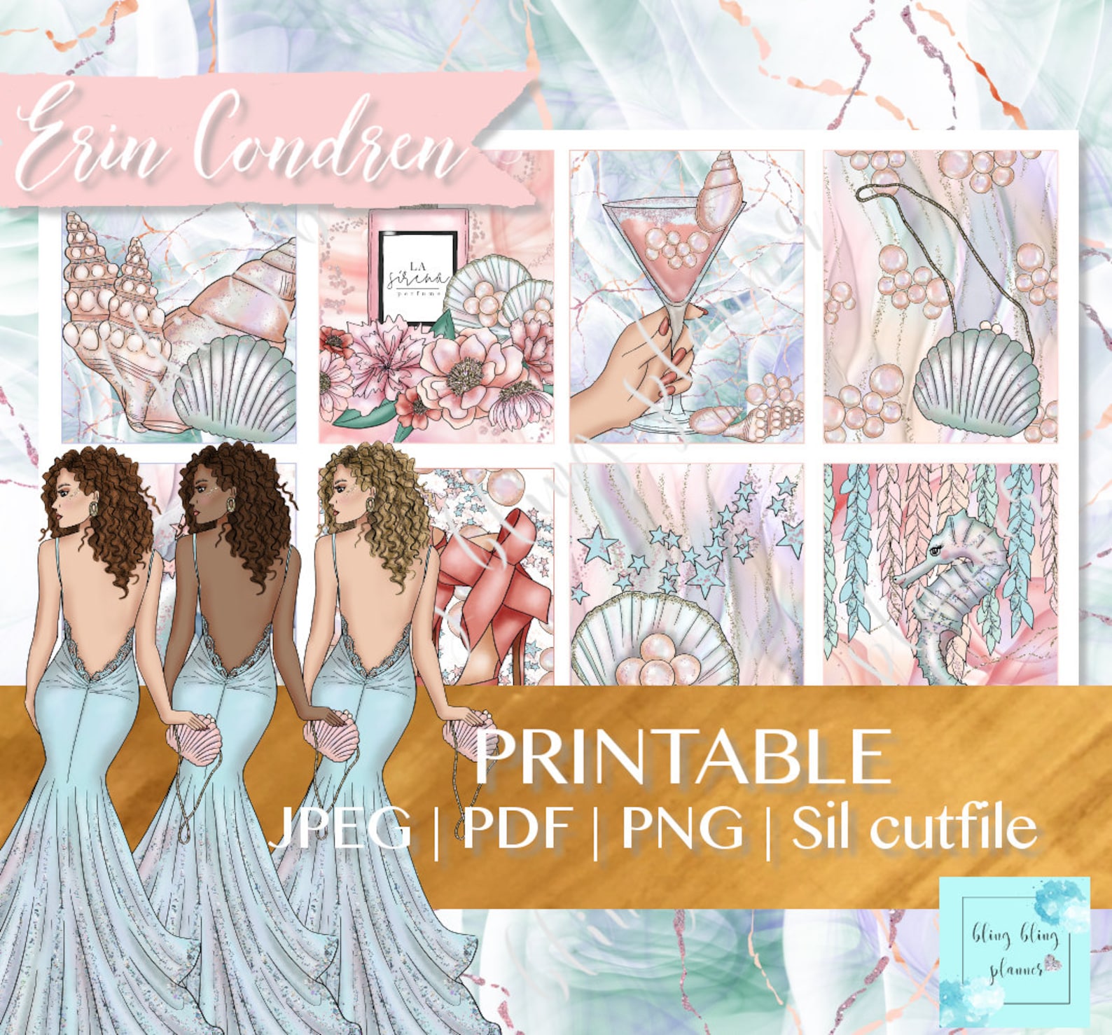 MERMAID HAPPY PLANNER Printable Happy Planner Stickers Kits - Etsy