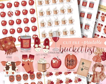 FALL BUCKET LIST stickers, afdrukbare herfstemmerstickers, herfstplannerpictogrammen, afdrukbare functionele stickers, goodnotes stickers, herfstdeco