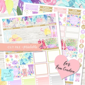 MARCH MONTHLY VIEW, March Monthly Kit, Spring Printable Stickers, Floral Planner Stickers, Monthly planner sticker, for Erin Condren, flower