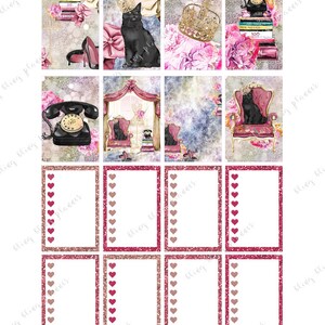 Peut inclure: Un ensemble d'autocollants de planificateur imprimables repr&eacute;sentant un chat noir, une couronne, un t&eacute;l&eacute;phone vintage et une chaise rose. Les autocollants ont un fond paillet&eacute; et sont parfaits pour ajouter une touche de glamour &agrave; votre planificateur.