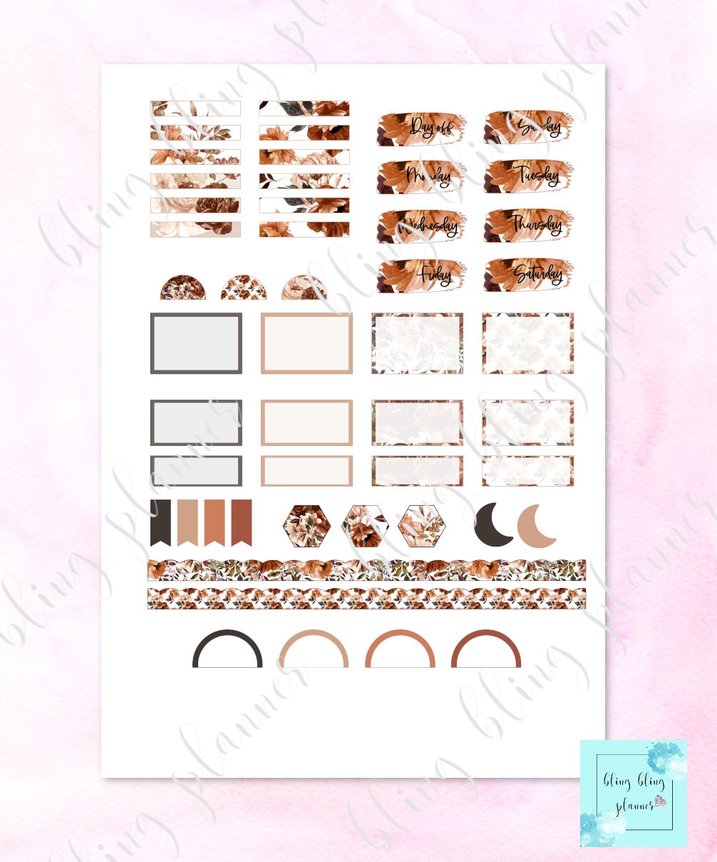 FALL Floral PRINTABLE Stickers Printable Date Stickers - Etsy