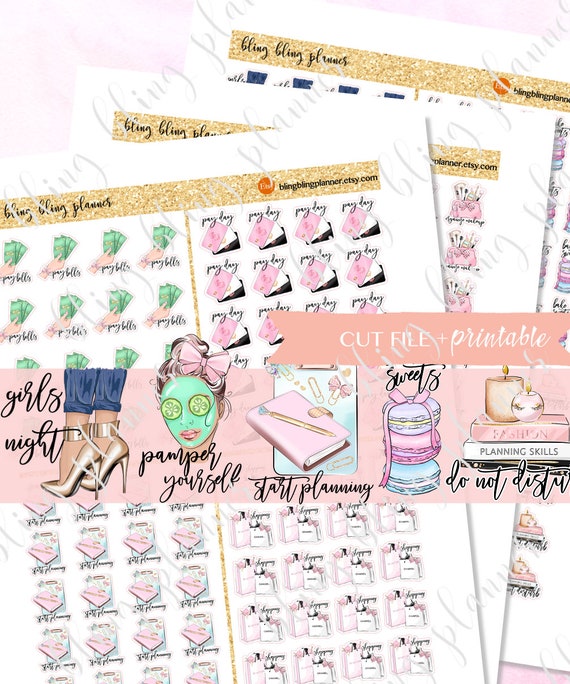 GENERAL PLANNER STICKERS, Printable planning icons, pay day sticker, functional planner deco, shopping planner stickers, girl night sticker