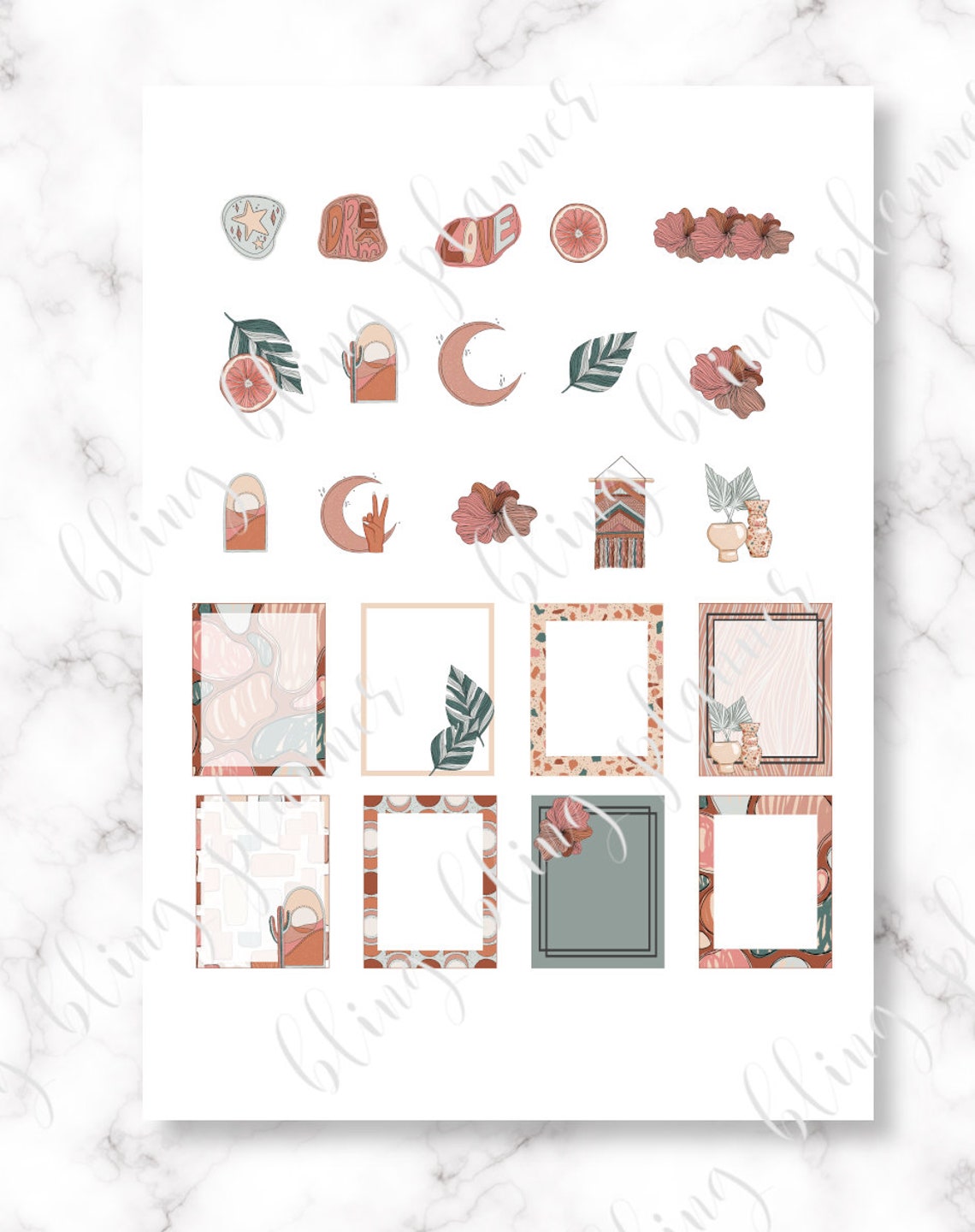 BOHO Summer PRINTABLE Planner Stickers Boho Printable - Etsy