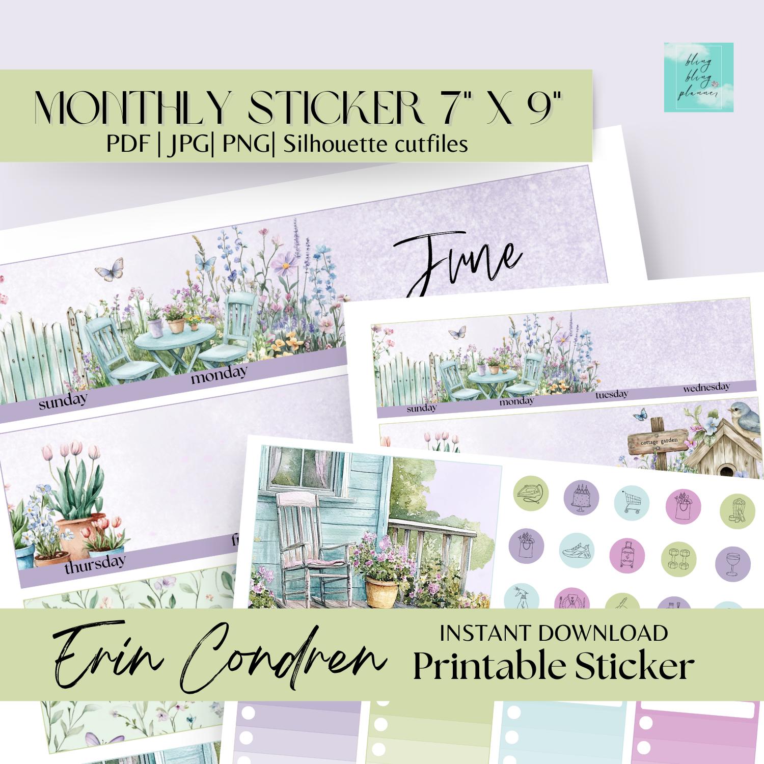 June Sticker Design June Gardening Printable Erin Condren Monthly Sticker, Erin Condren ...