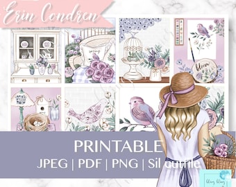 GARDENING PRINTABLE PLANNER Stickers, Spring garden printable stickers, lavender Planner kit, Printable spring sticker, floral sticker kit