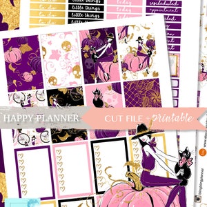 Peut inclure: Autocollants de planificateur d'Halloween imprimables avec une sorci&egrave;re en robe violette et chapeau noir assise sur une citrouille rose avec un chat noir. Les autocollants comprennent &eacute;galement une vari&eacute;t&eacute; d'autres motifs sur le th&egrave;me d'Halloween, tels que des citrouilles, des cr&acirc;nes et des chauves-souris.