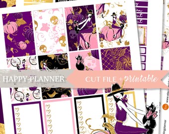 HALLOWEEN HAPPY PLANNER printable, Halloween Planner Sticker Kit, printable halloween stickers, witch sticker, October Happy Planner Sticker