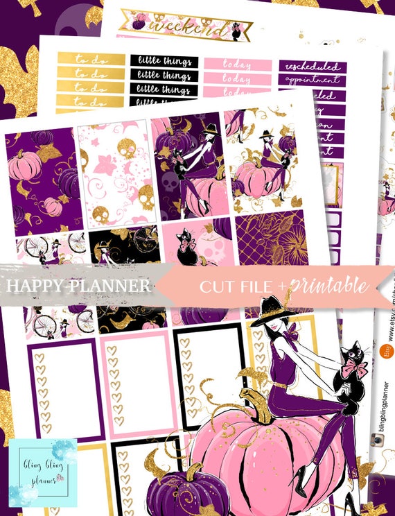 HALLOWEEN HAPPY PLANNER printable, Halloween Planner Sticker Kit, printable halloween stickers, witch sticker, October Happy Planner Sticker