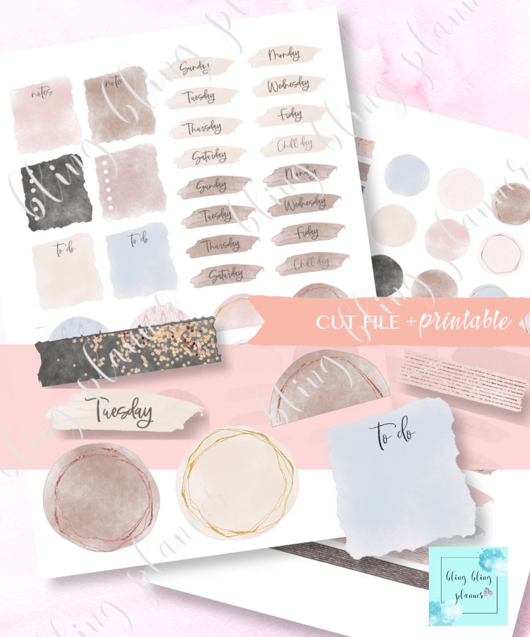 MINIMALISTIC PRINTABLE Planner Stickers, Watercolor Printable Date ...