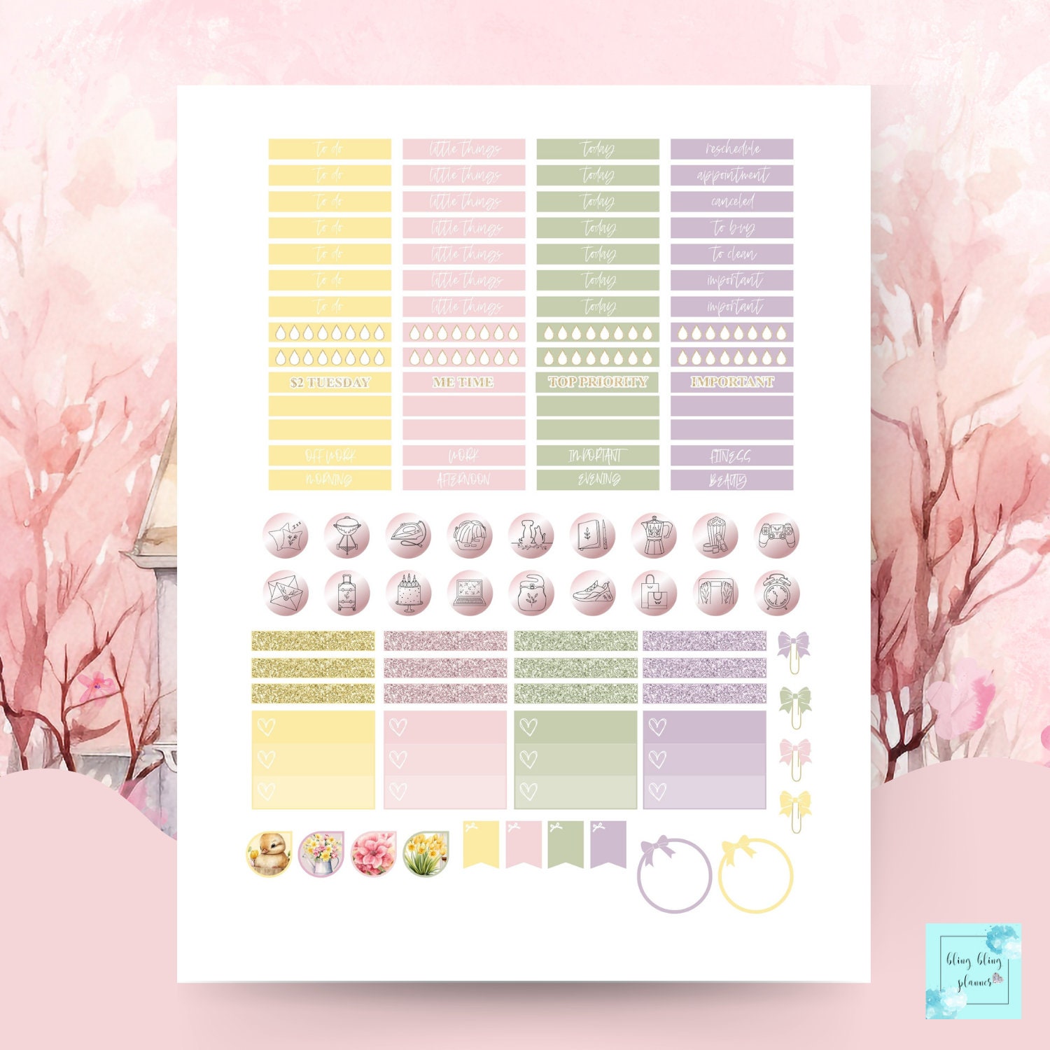 SPRING PRINTABLE PLANNER Stickers Weekly Erin Condren Weekly Kit April ...
