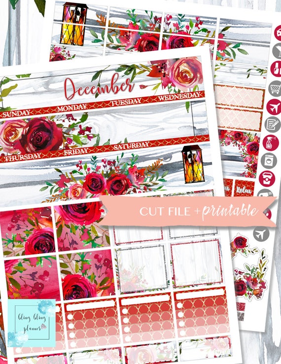DECEMBER MONTHLY PRINTABLE, Christmas Monthly Kit, December Monthly View Stickers, December monthly kit, monthly planner sticker, blingbling