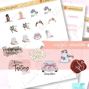 PLANIFICACIÓN DE BODAS pegatina imprimible, elegir una pegatina de fecha, pegatina de presupuesto, encontrar pegatina de lugar, pegatina de planificación de bodas, kit de boda imprimible