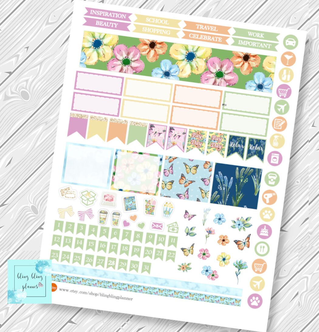 MAY MONTHLY PLANNER Kit Printable, Flower Monthly Sticker Kit, May ...