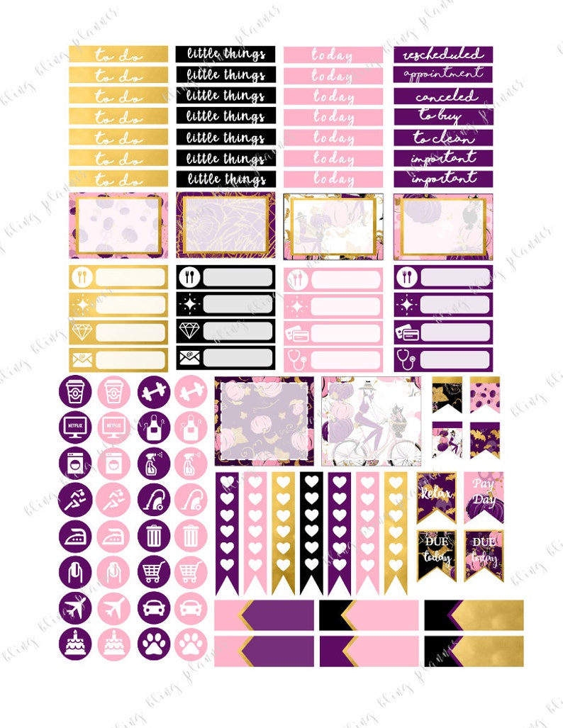 HAPPY PLANNER HALLOWEEN imprimable, kit d'autocollants pour agenda d'Halloween, autocollants halloween imprimables, autocollant sorcière, autocollant Happy Planner d'octobre image 3