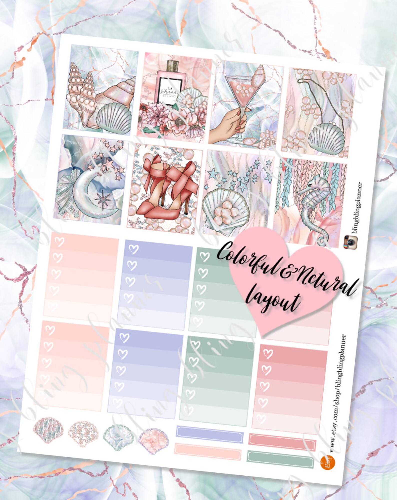 MERMAID HAPPY PLANNER Printable Happy Planner Stickers Kits - Etsy