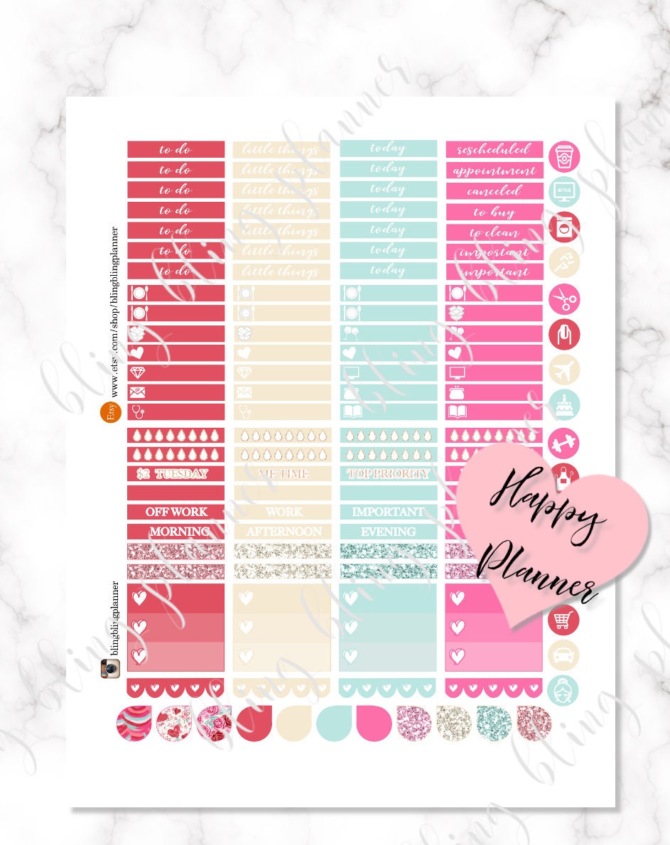 VALENTINES DAY PRINTABLE Happy Planner Stickers, Happy Planner February ...