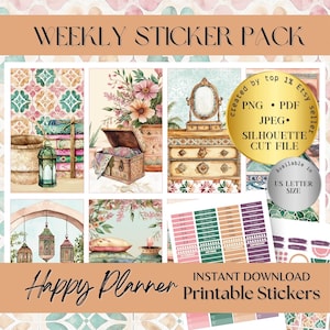 Zomer HP Classic wekelijkse afdrukbare plannersticker, weekstickers vakantie Marokko, tropische zomersticker, vakantiestickers juli, augustus