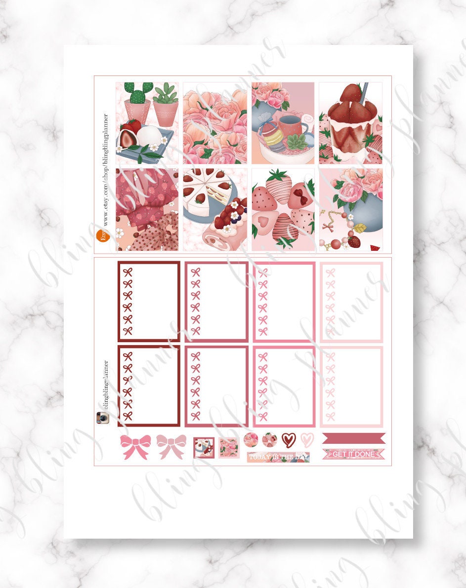 STRAWBERRY PRINTABLE PLANNER Stickers, Spring Printable Sticker Kit ...