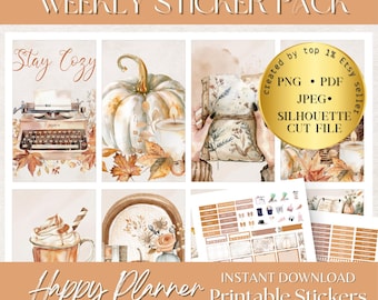 HAPPY PLANNER Fall Sticker, Classic hp Planner Thanksgiving cozy home sticker kit, September October weekly kit, Journal stickers circut PNG