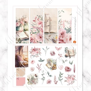 May include: A set of printable planner stickers featuring watercolor illustrations of flowers, books, and a cozy reading nook. The stickers are perfect for adding a touch of whimsy and charm to your planner or journal.