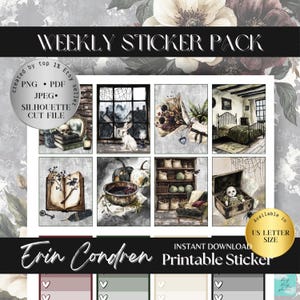 Witchy Black Magic Halloween Printable Erin condren weekly Sticker, EC Vertical Sticker bundle, October journal Halloween scrapbook deco kit