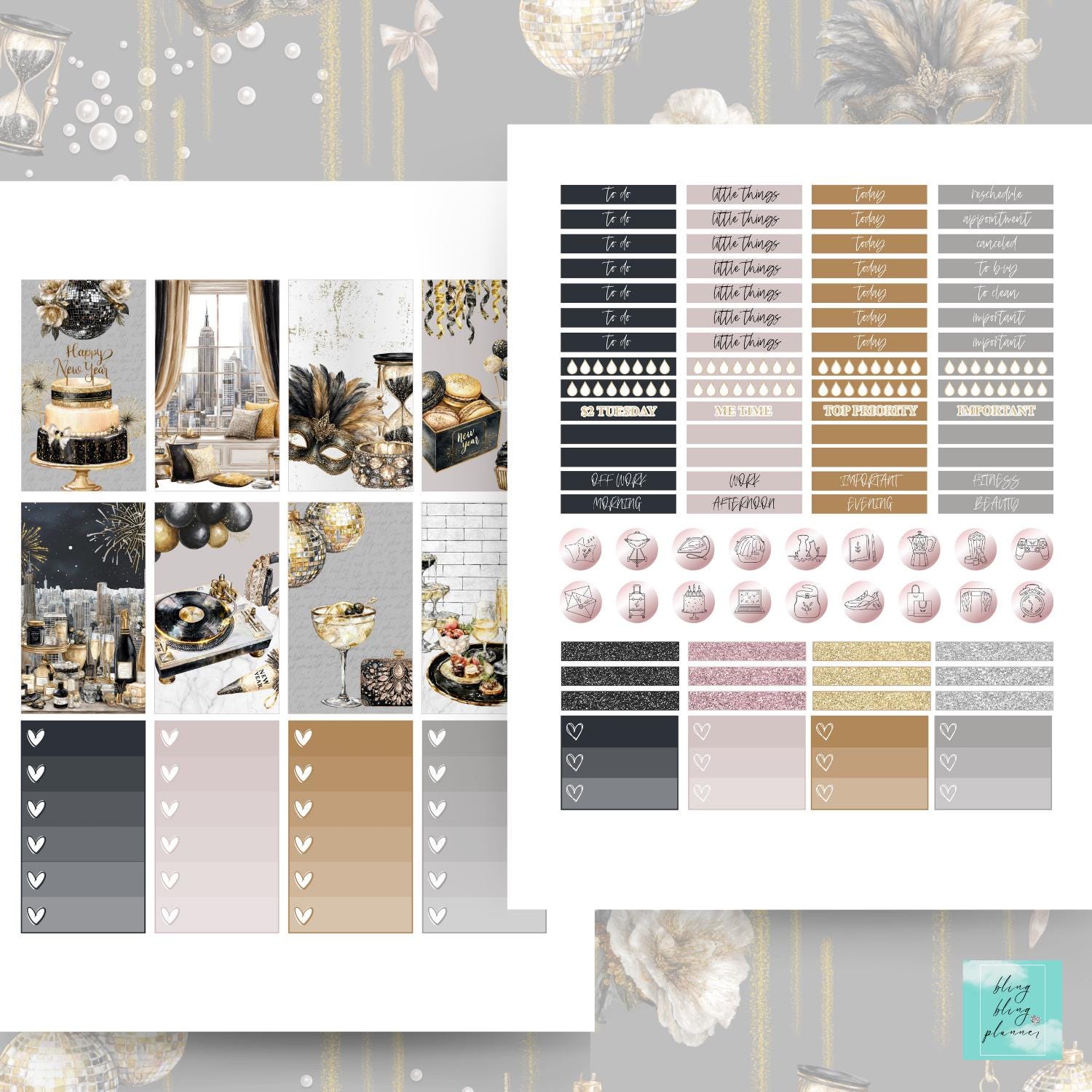 Classic Happy Planner Printable Planner Sticker Set: Elegant New Year