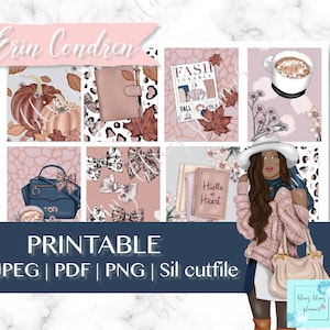 FALL PRINTABLE Planner Stickers, Fall planner girl stickers, fashion planner weekly kit, Autumn Erin Condren planner stickers, Goodnotes kit