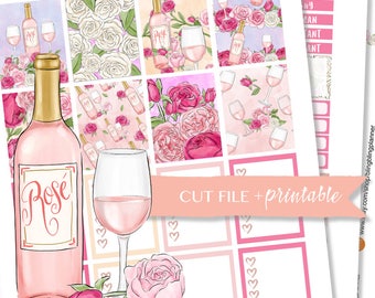 WINE PLANNER STICKERS, Rose Planner stickers, weekly kit printable, sticker kit for erin condren, sticker kit sales, floral planner kit