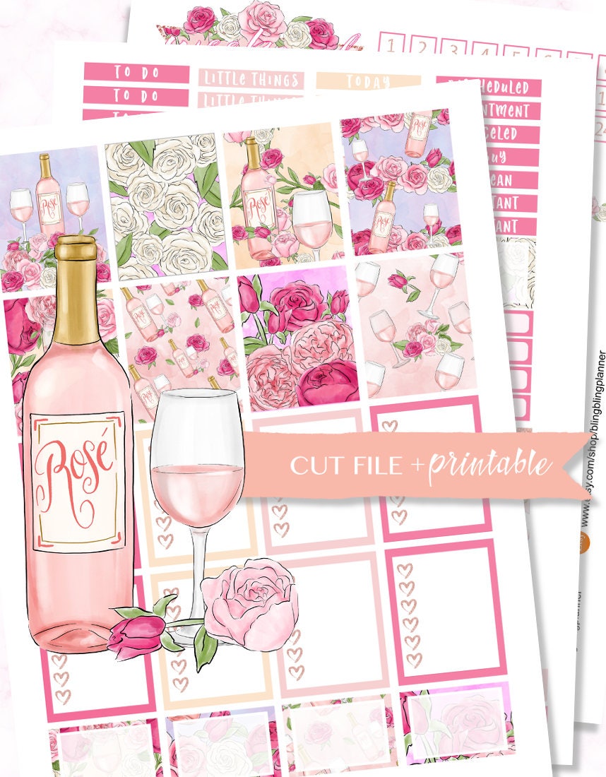 WINE PLANNER STICKERS Rose Planner Stickers Weekly Kit - Etsy