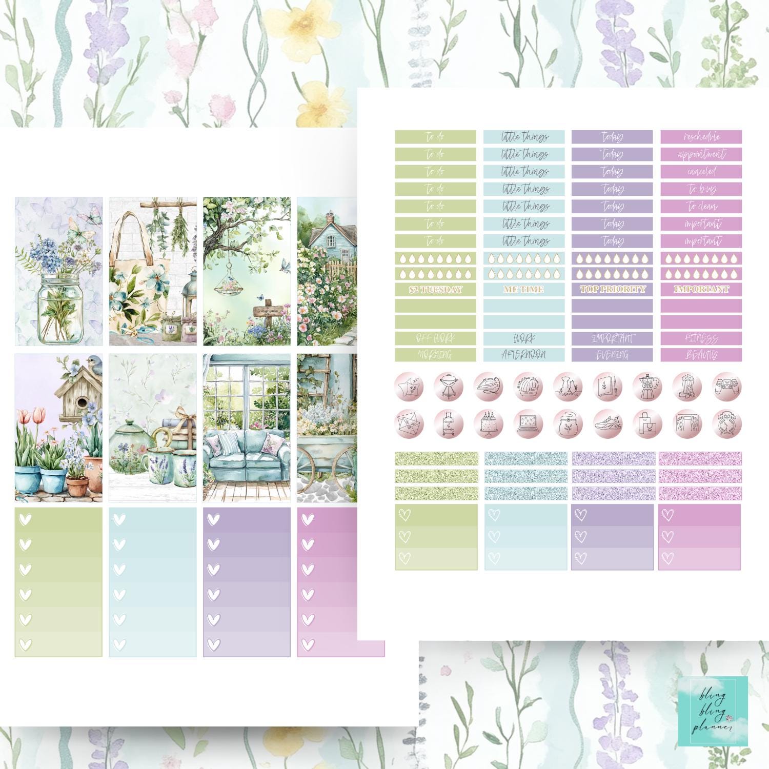 Happy Planner Printable Planner Sticker, Watercolor Spring Garden ...