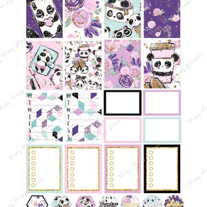 PANDA WEEKLY PLANNER kit, kawaii planner sticker kit, printable sticker kit, me time stickers, February planner set, panda planner stickers image 2